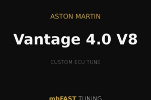 Aston Martin Vantage 4.0 V8 custom ECU tune by mbFAST Tuning on a black background with gold lines above and below