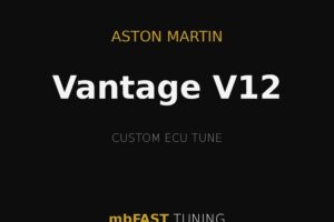 Promotional cover: Aston Martin Vantage V12 ECU tune by mbFAST TUNING on a black background.