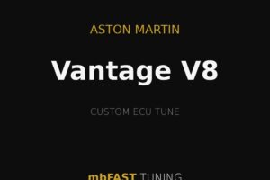 Cover image for mbFAST Tuning advertising a custom ECU tune for the Aston Martin Vantage V8 on a black background, with gold accents.