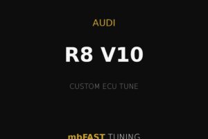audi-r8-v10 – mbFAST Tuning Promotional poster for Audi R8 V10 custom ECU tune by mbFAST Tuning, with gold lines on a black background.