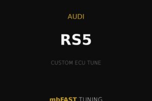 audi-rs5 – mbFAST Tuning Brand advertisement: Audi RS5 ECU tune by mbFAST Tuning on a black background with thin gold lines and gold/gray text.