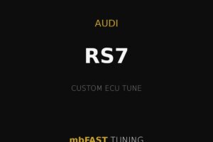 audi-rs7 – mbFAST Tuning Branding card: black background with gold lines, text reads 'AUDI RS7' and 'CUSTOM ECU TUNE' with 'mbFAST TUNING' at the bottom.