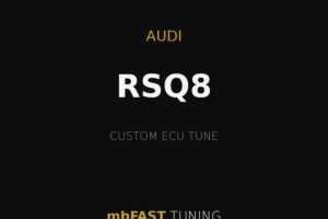 audi-rsq8 – mbFAST Tuning Audi RSQ8 custom ECU tune by mbFAST Tuning on a black background with gold lines and minimalist typography