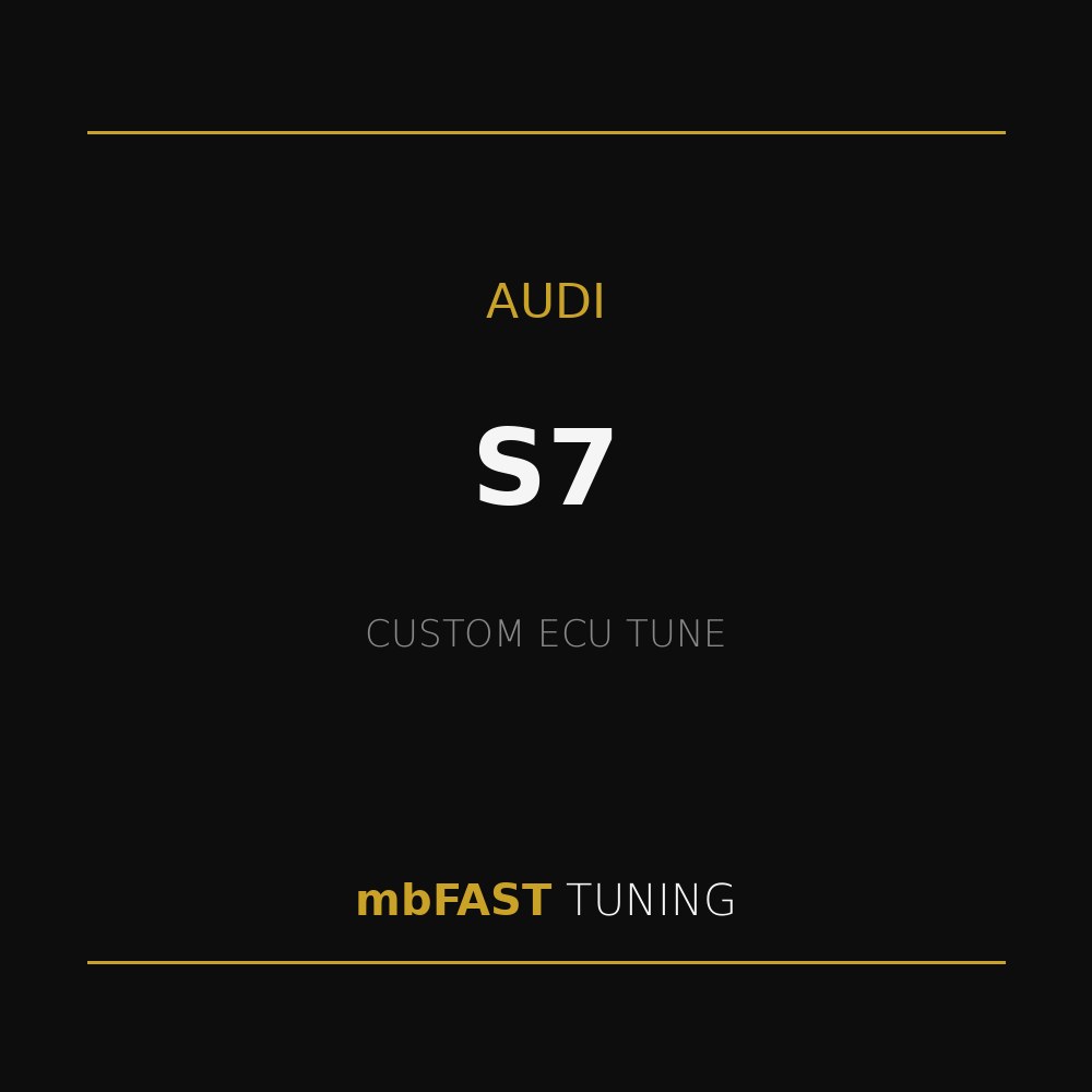 audi-s7 – mbFAST Tuning Promotional poster: Audi S7 custom ECU tune by mbFAST Tuning on a black background with gold accents.