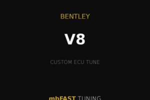 bentley-v8 – mbFAST Tuning Black poster with gold lines and text: BENTLEY, large white V8, CUSTOM ECU TUNE, mbFAST TUNING.