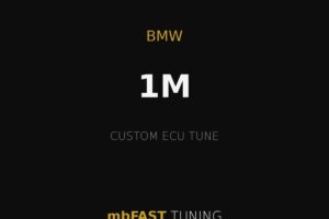 bmw-1m – mbFAST Tuning Black promotional banner featuring 'BMW 1M' in large white text, 'CUSTOM ECU TUNE' in gray, and 'mbFAST TUNING' with gold accent lines above and below.