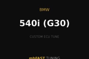 BMW 540i (G30)—custom ECU tune by mbFAST TUNING on a black background with gold accents