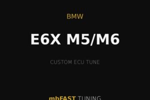 bmw-e6x-m5-m6 – mbFAST Tuning Promotional graphic for mbFAST TUNING: BMW E6X M5/M6 custom ECU tune, gold lines on a black background.
