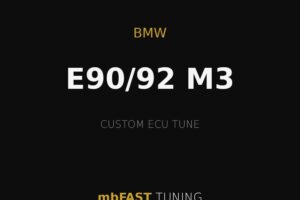 BMW E90/92 M3 — Custom ECU Tune by mbFAST TUNING, black background with gold lines and logo