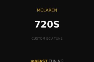 Promotional banner: 'MCLAREN 720S' with 'CUSTOM ECU TUNE' and 'mbFAST TUNING' on a black background with gold accents and lines.