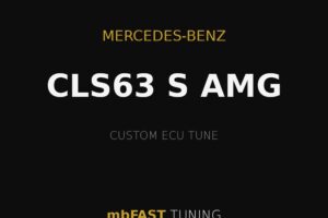 mercedes-benz-cls63-s-amg – mbFAST Tuning Promotional graphic for Mercedes‑Benz CLS63 S AMG custom ECU tune by mbFAST TUNING, with gold accent lines on a black background.