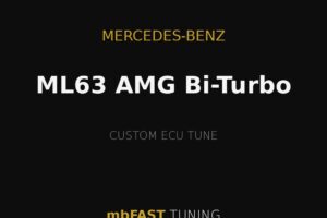 mercedes-benz-ml63-amg-bi-turbo – mbFAST Tuning Black promotional poster for Mercedes-Benz ML63 AMG Bi-Turbo custom ECU tune by mbFAST Tuning, with gold lines and minimalist design.