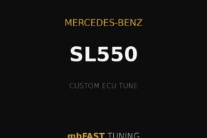 mercedes-benz-sl550 – mbFAST Tuning Promotional graphic for Mercedes-Benz SL550 custom ECU tune by mbFAST Tuning on a black background with gold accents.